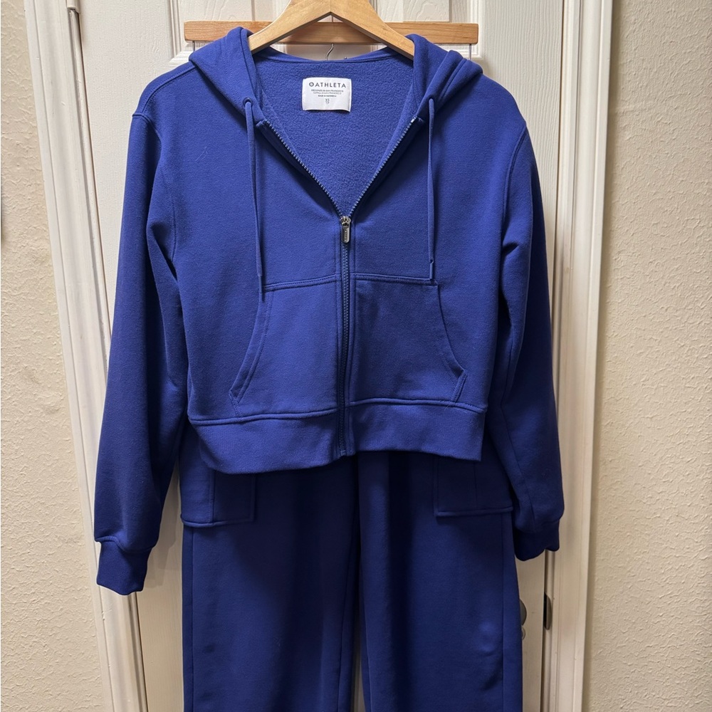 Athleta Purple Zip-Up Hoodie (XS) and Capri Pants (Small)
